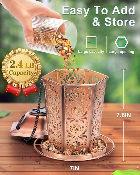 Solar Bird Feeders for Outdoors Hanging - Premium Grade Metal Bird Feeder, Chew-Proof, Weather and Water Resistant Wild Bird feeders, Outside and DesGully