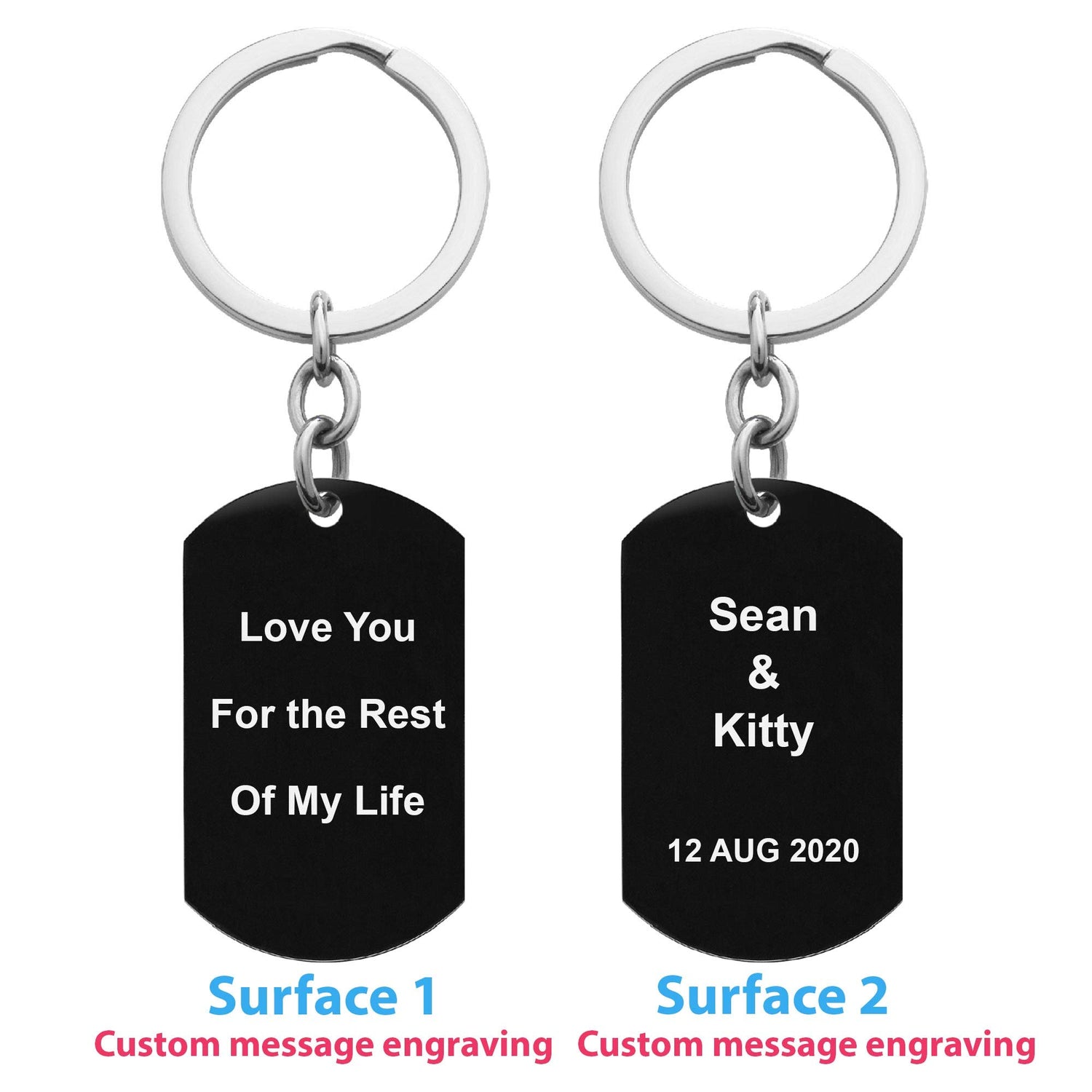 Queenberry Two Sides Personalized Text Name Laser Engraving Stainless Steel Custom Dog Tag Key Chain - Handmade Queenberry