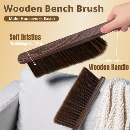 2 Pieces Hand Broom Woooden Dust Brush Bench Brush with Long Wood Handle Whisk Broom Soft Bristle Brush for Clothes Bed Fireplace Sofa Counter Car - WoodArtSupply