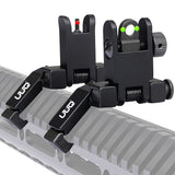 UUQ 45 Degree Offset Fiber Optic Iron Sights,Flip Up Front Rear Sites with Red&Green Dot,BUIS Backup Sight Set for Airsoft Gun, Tool-Free Adjustable UUQ
