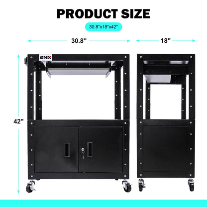 DNA MOTORING Steel AV Cart with Extra Storage Cabinet, 30.8" x 18" x 22"-42" Height Adjustable Rolling Projector Utility Cart, TOOLS-00293 - WoodArtSupply