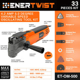 ENERTWIST Oscillating Tool, 4.2 Amp Oscillating Multitool Kit with 5° Oscillation Angle, 6 Variable Speed, 31pcs Saw Accessories, Auxiliary Handle ENERTWIST