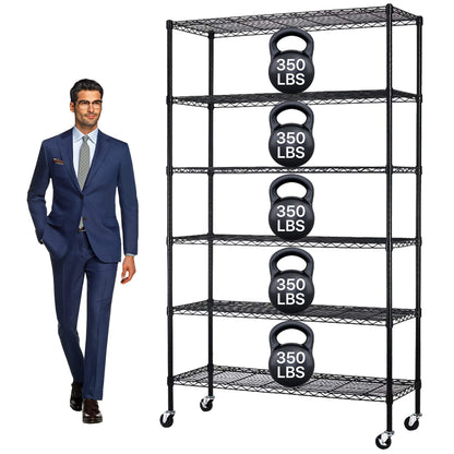 Storage Shelves Metal Shelf Wire Shelving Unit with Wheels 6 Tier NSF Certification Adjustable Garage Shelving Utility Steel Heavy Duty Commercial