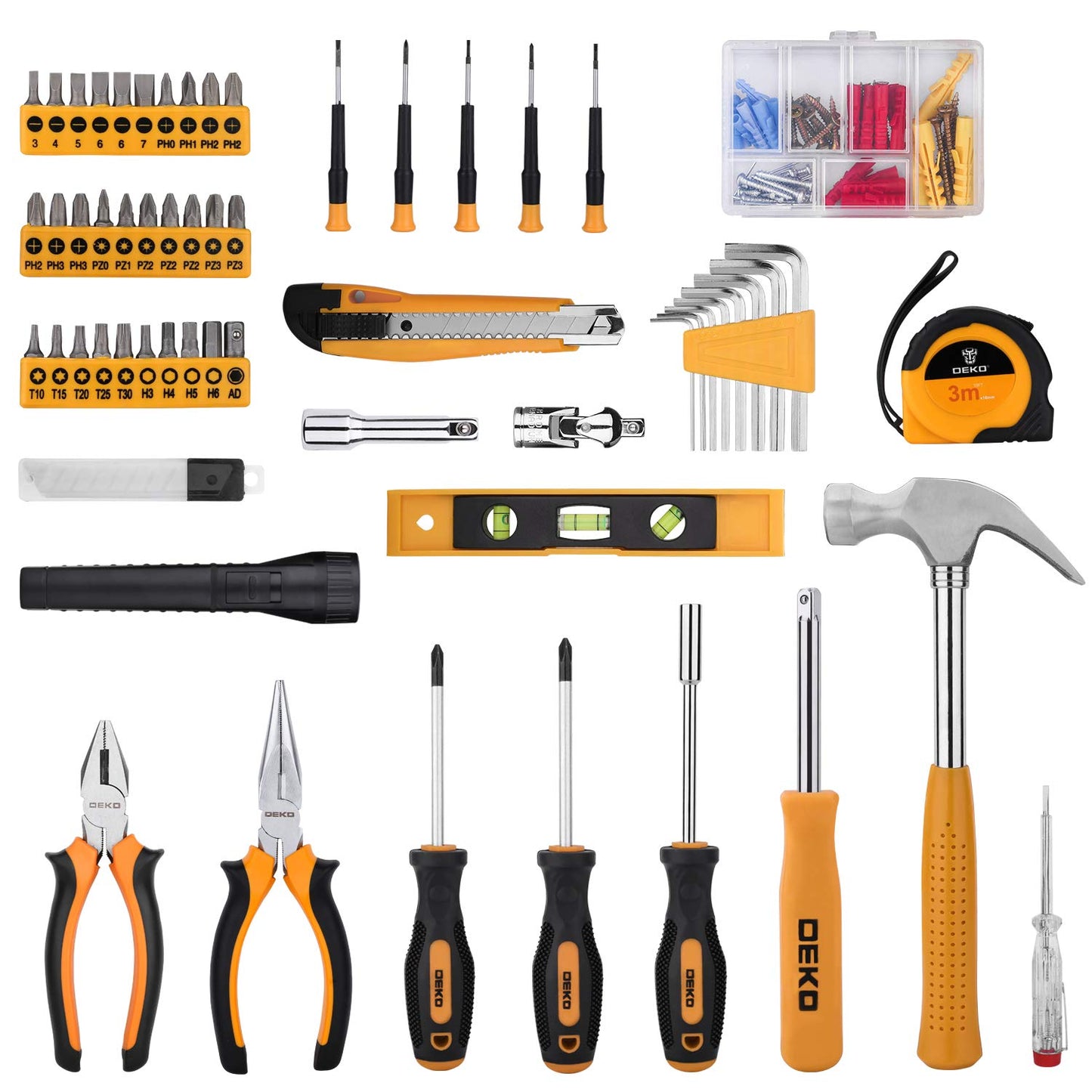 DEKOPRO 208 Piece Tool Set,General Household Hand Tool Kit, Auto Repair Tool Box with Plastic Toolbox Storage Case - WoodArtSupply