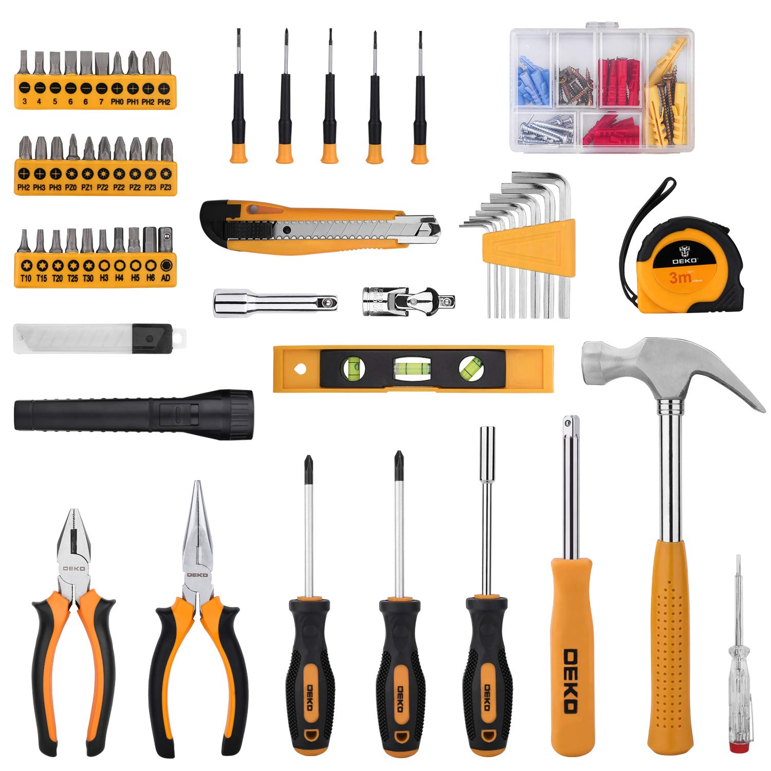 DEKOPRO 208 Piece Tool Set,General Household Hand Tool Kit, Auto Repair Tool Box with Plastic Toolbox Storage Case - WoodArtSupply