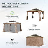 Domi 10' X 12' Hardtop Gazebo, Permanent Outdoor Gazebo with Polycarbonate Double Roof, Aluminum Gazebo Pavilion with Curtain and Net for Garden, domi outdoor living