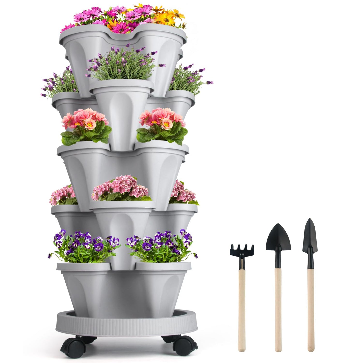 Vertical Planter 5 Tier Stackable Planters Garden Planters Strawberry Herb Flower and Vegetable Planter Indoor Outdoor Gardening Pots with Removable GameXcel