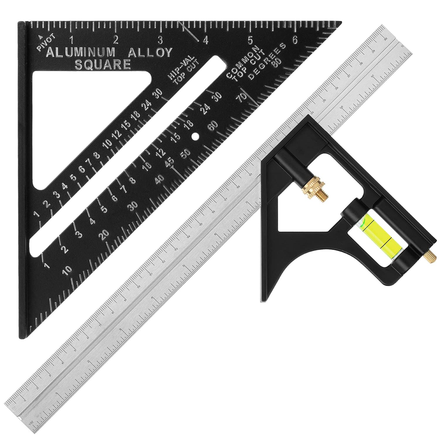 Mr. Pen- Rafter Square and Combination Square Tool Set, Black, 7" Square, 12" Aluminum Carpenter Square, Framing Square, Square Tool, Woodworking Mr. Pen