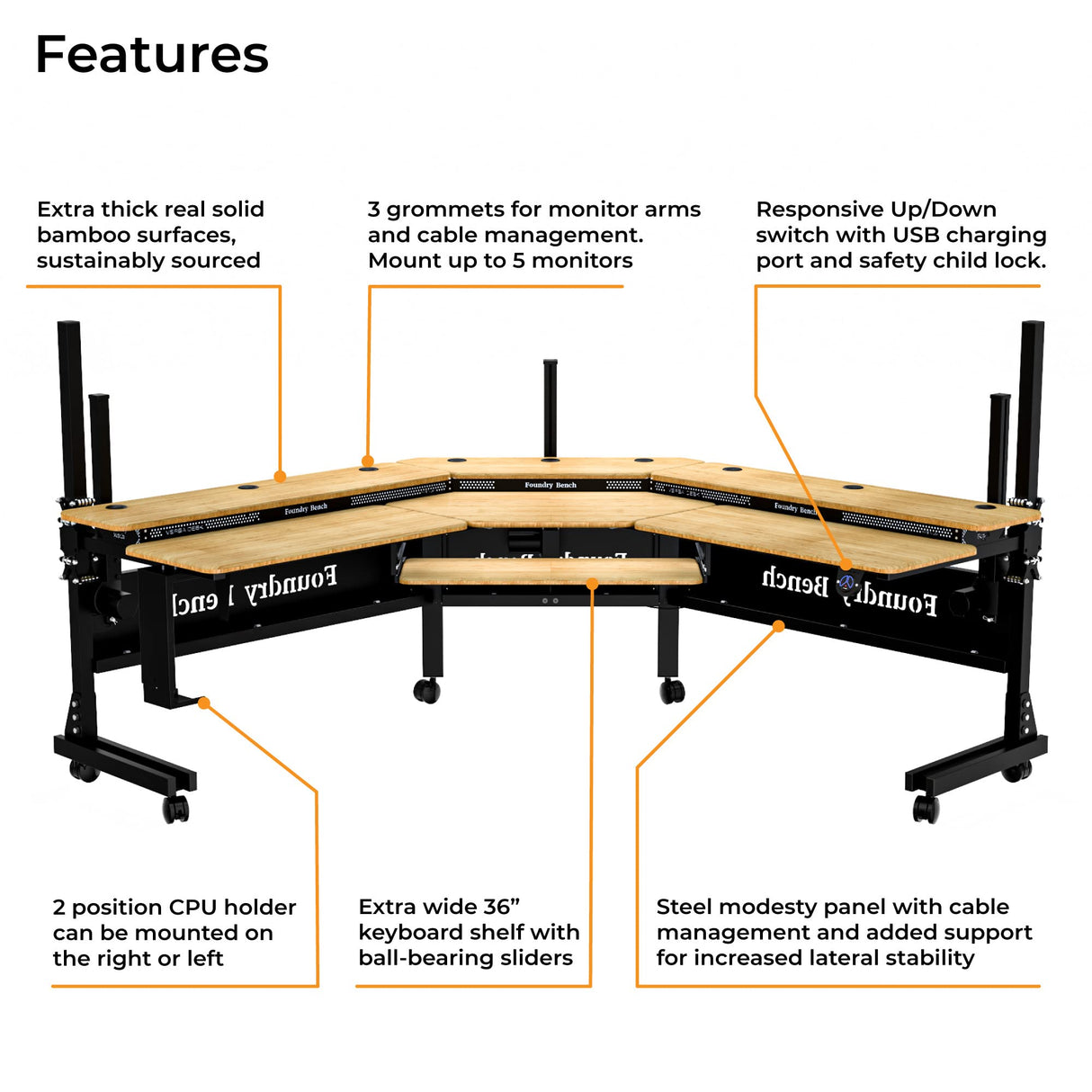 VERSADESK Foundry Split Level Corner Standing Desk, Electric Height Adjustable Standup Computer Desk, Ergonomic Studio Desk Workstation, Solid Bamboo VERSADESK