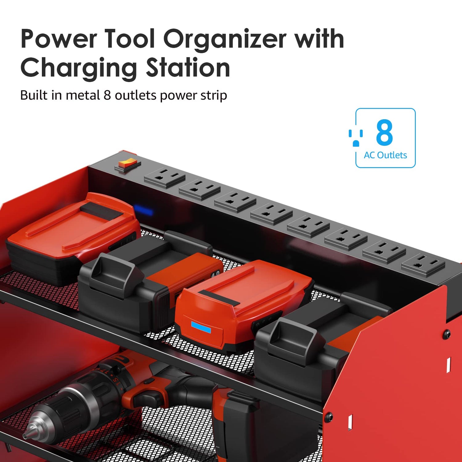 CCCEI Modular Power Tool Organizer Wall Mount with Charging Station. Garage 4 Drill Storage Shelf with Hooks, Screwdriver, Drill Bit Heavy Duty Rack, CCCEI