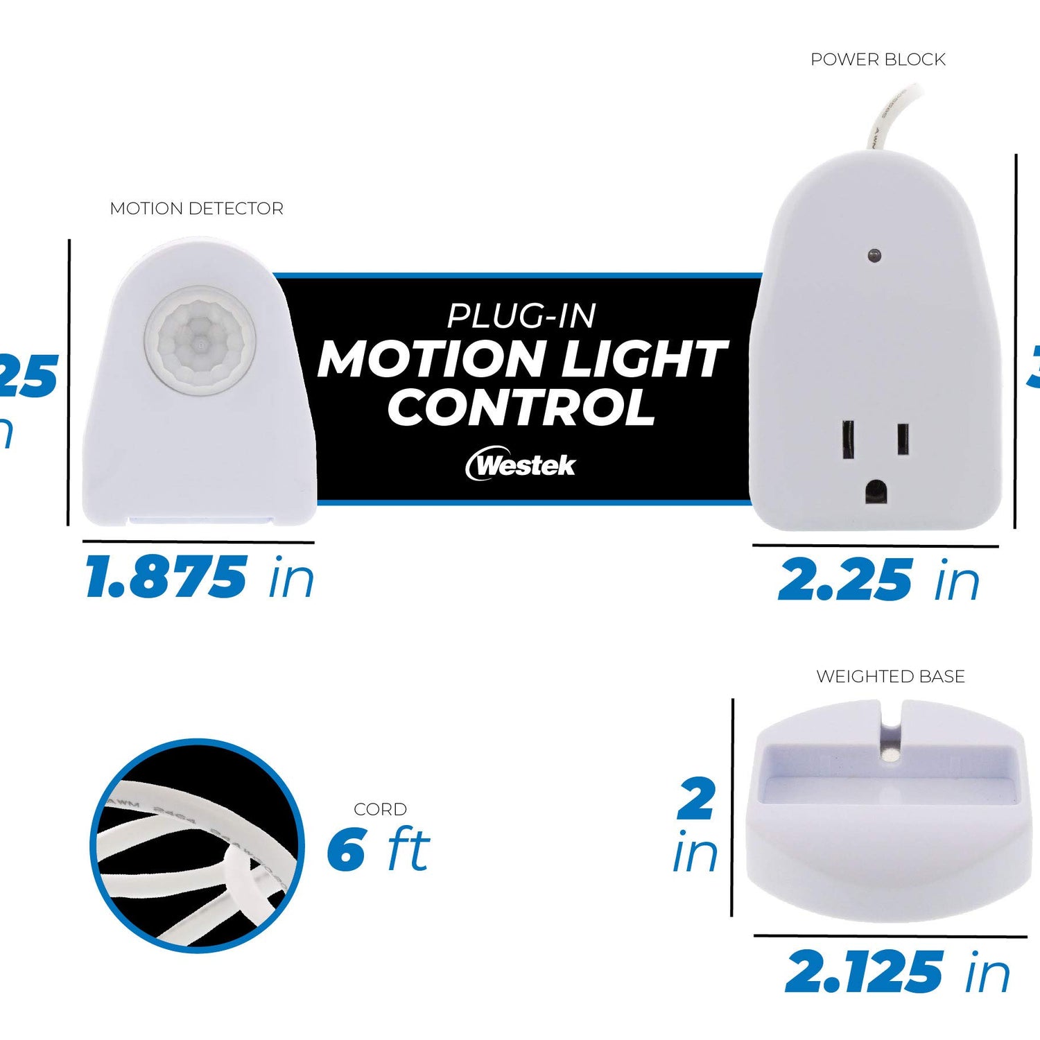 Westek Plug In Motion Sensor Outlet Light Control, 2 Pack - Indoor Motion Sensor Device Activates Lights When Motion is Detected - Ideal for Dark Westek