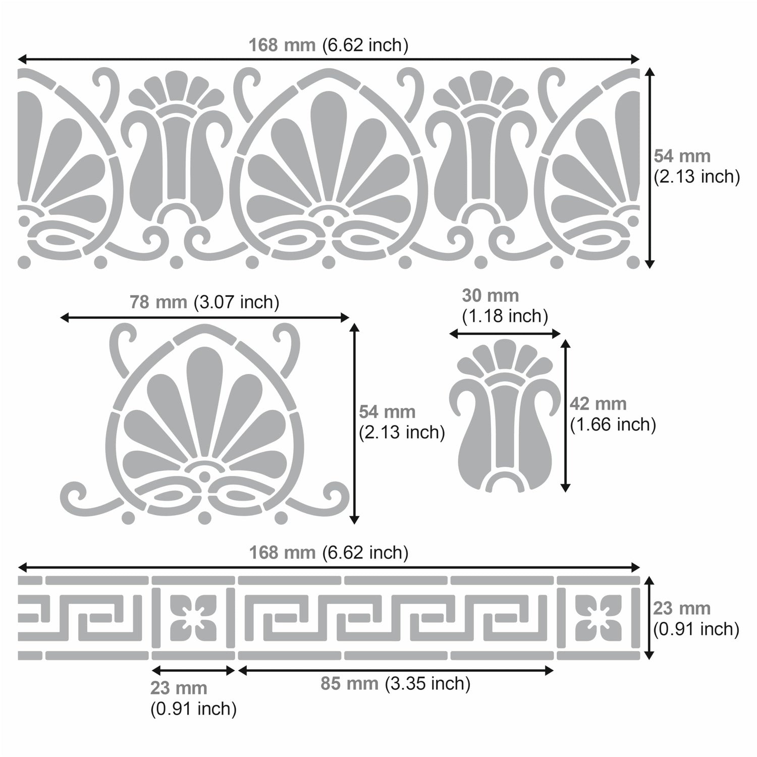 Aleks Melnyk No.328 Metal Stencil, Ancient Greek Fret and Roman Ornament, Meander, Palmette Motif, Border, Patterns, Small Stencil, 1 PC, Template Aleks Melnyk