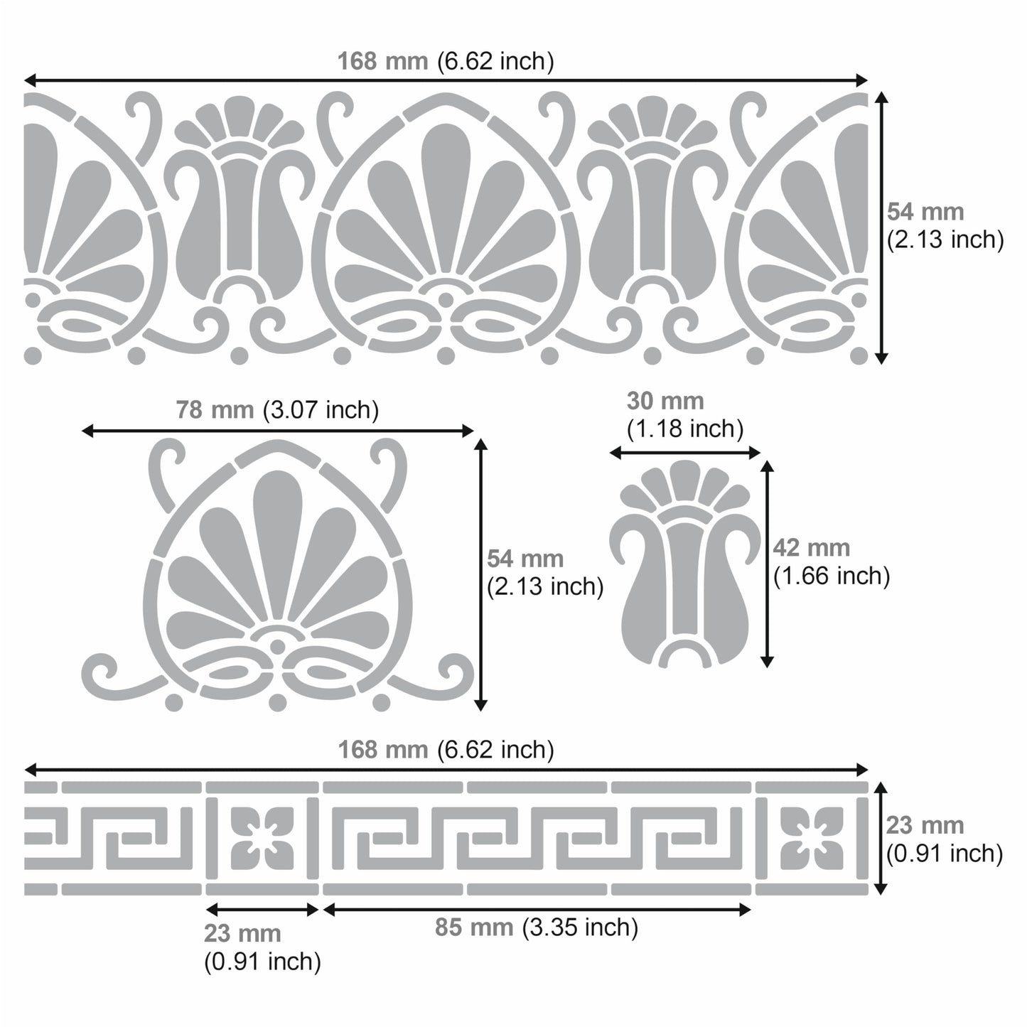 Aleks Melnyk No.328 Metal Stencil, Ancient Greek Fret and Roman Ornament, Meander, Palmette Motif, Border, Patterns, Small Stencil, 1 PC, Template - WoodArtSupply