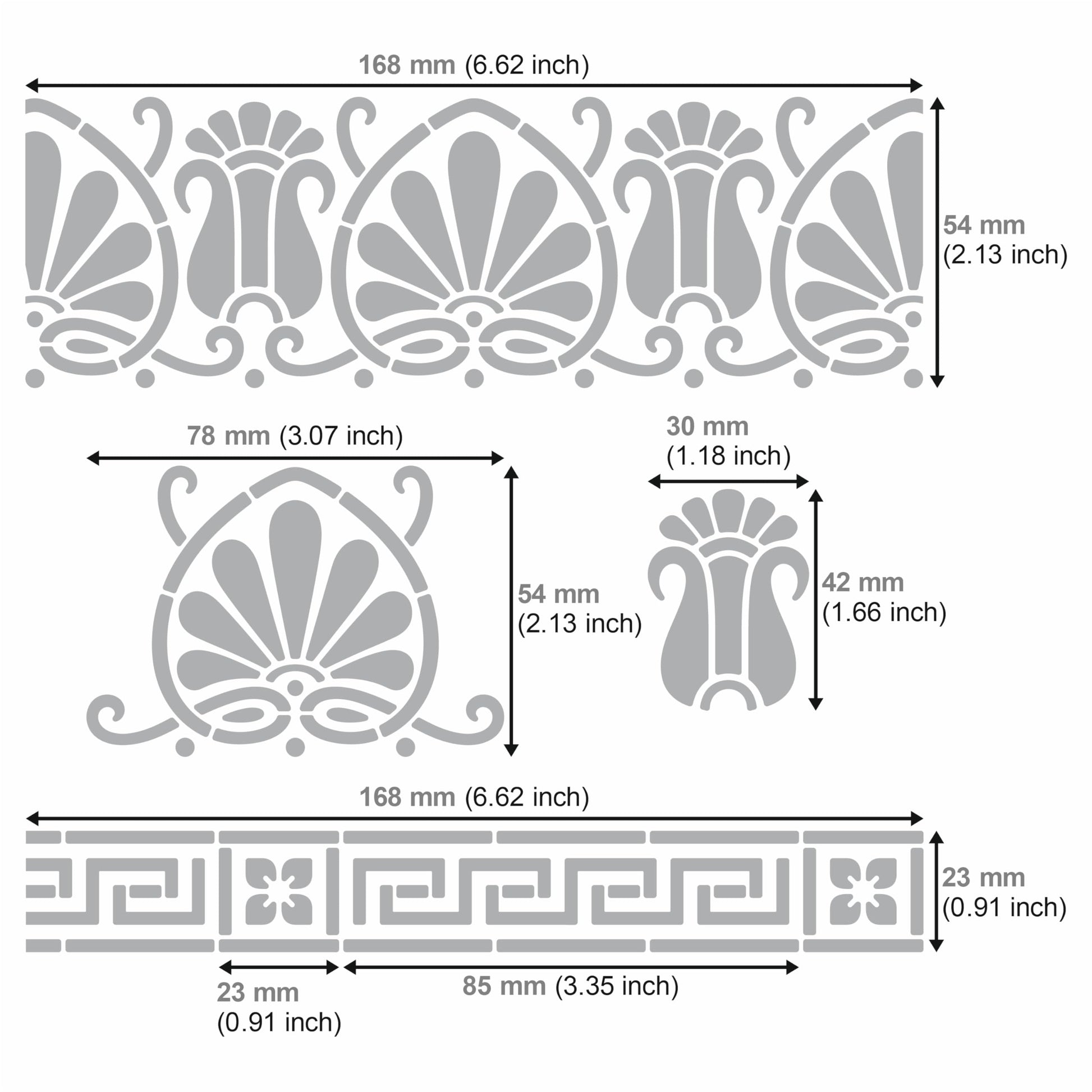 Aleks Melnyk No.328 Metal Stencil, Ancient Greek Fret and Roman Ornament, Meander, Palmette Motif, Border, Patterns, Small Stencil, 1 PC, Template - WoodArtSupply