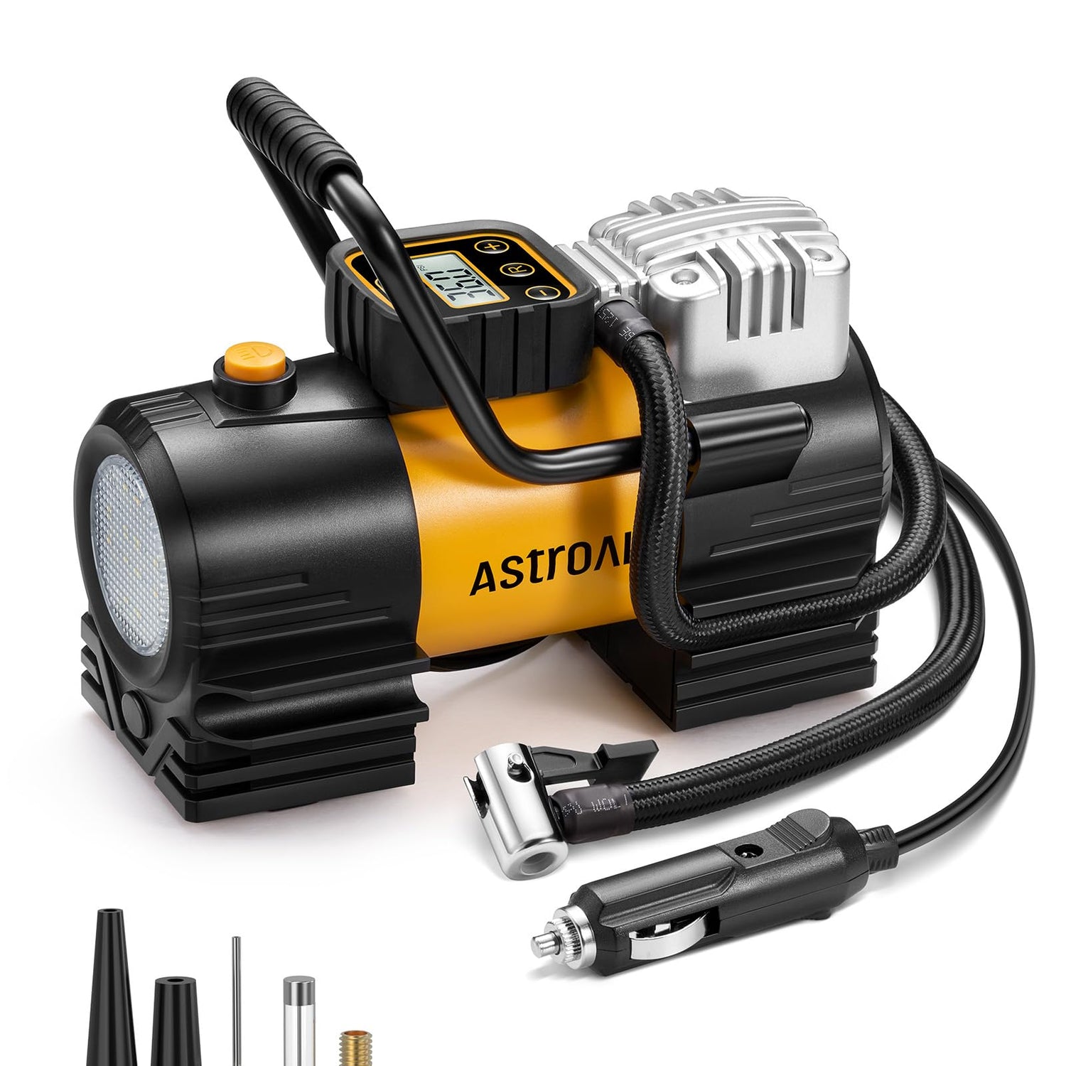 AstroAI Tire Inflator Portable Air Compressor (Up to 150 PSI) Tire Pump for Car 12V DC Digital Air Pump with 12 LEDs Super Bright Light for Bicycle, AstroAI