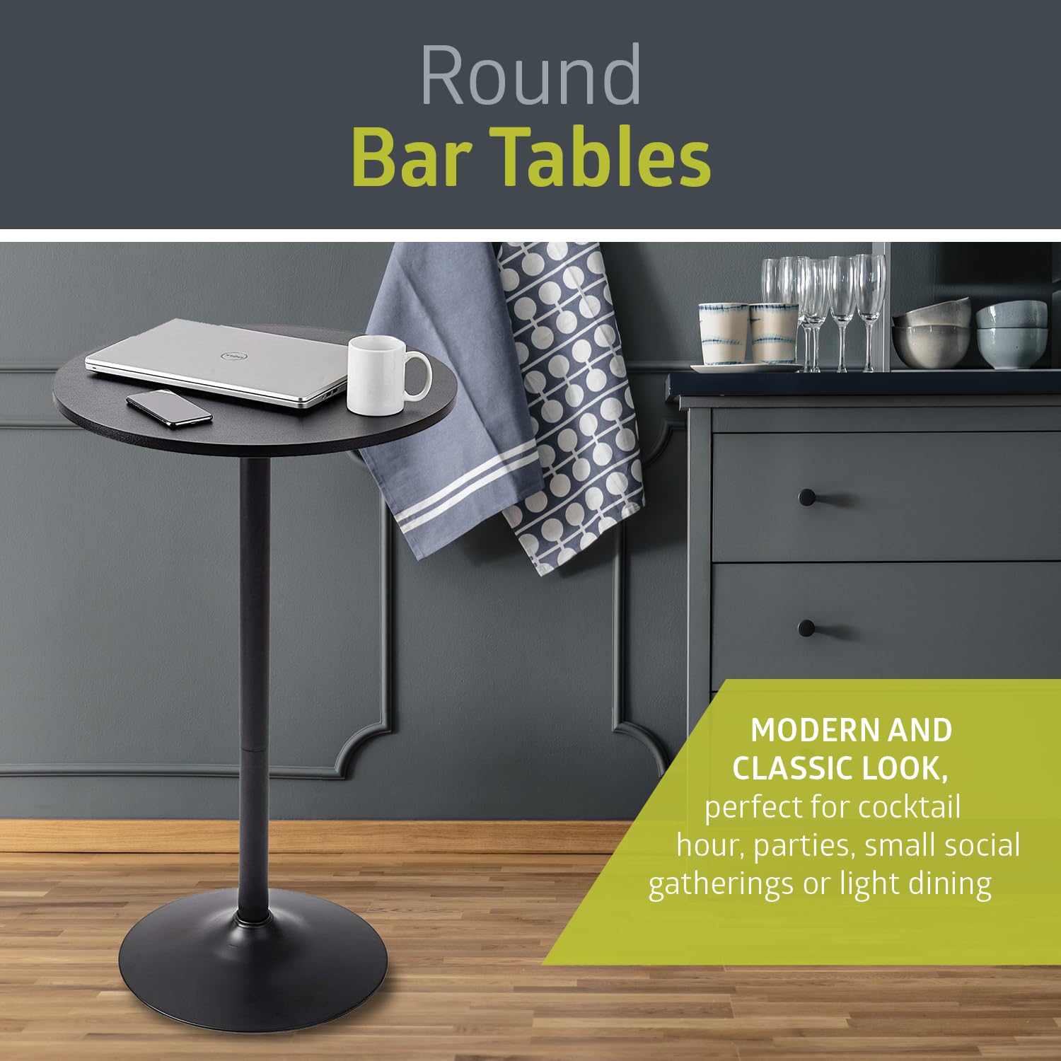 Pearington Santina 2 Pack Round Bar and Pub Table, Black Pearington