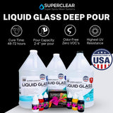 Deep Pour Epoxy Resin Kit Crystal Clear LIQUID GLASS®, SUPER COLORS PIGMENT Bundle 2-4 inch 3 GL Resin Kit - Self Leveling, Clear Resin Epoxy, Epoxy FGCI