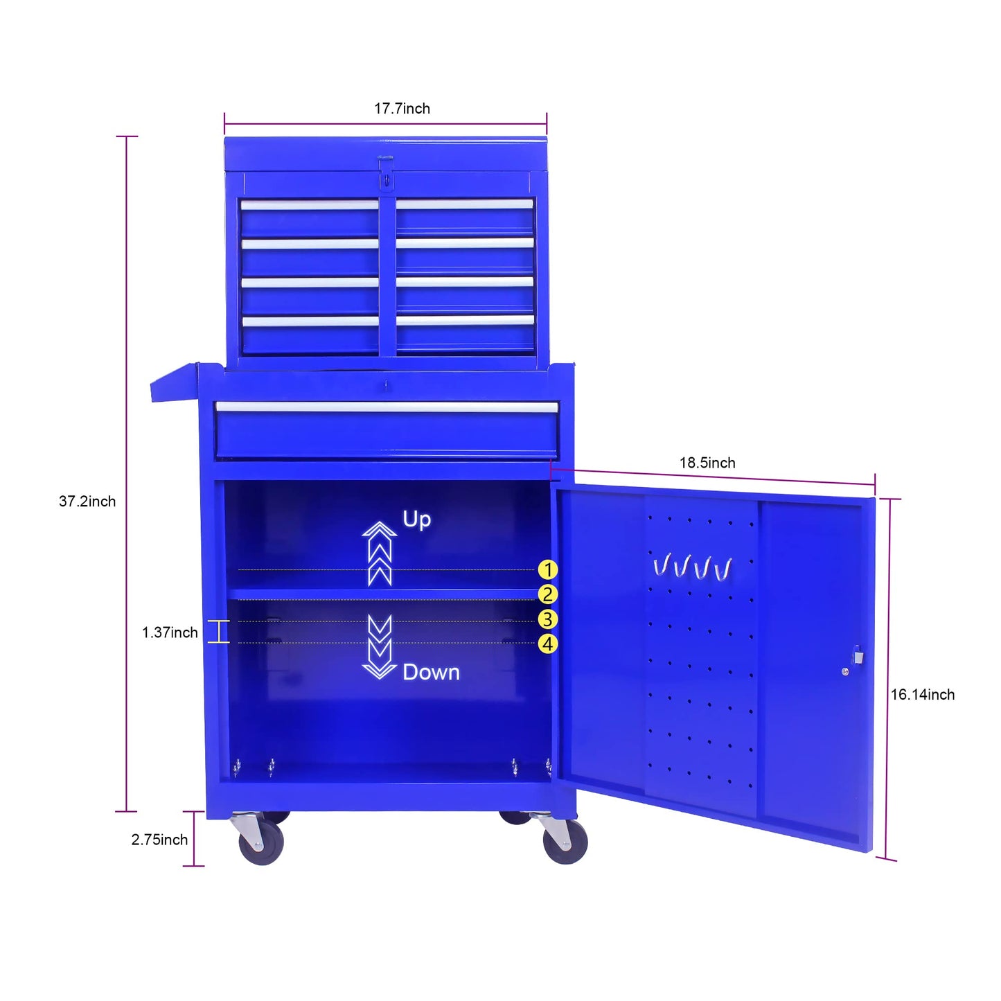 Rolling Tool Chest With Drawers,Tool chest with 5 Drawers,Lockable Tool Box with Wheels, Snap on Tool Chest with Drawers,Bottom Cabinet,Adjustable
