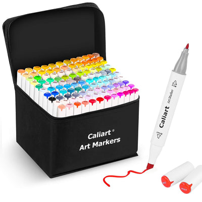 Caliart 121 Colors Artist Alcohol Markers Dual Tip Art Markers Twin Sketch Pens Permanent Alcohol Based Markers with Case for Adult Kids Halloween