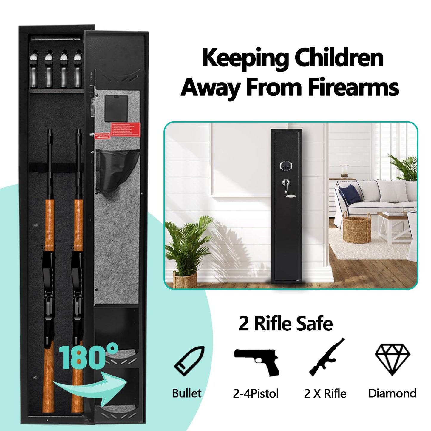 KAER Gun Safe,Rifle Safe,Gun Safes for Home Rifle and Pistols,Gun Security Cabinet,Gun Cabinet for Rifles and Shotguns with Removable Storage Shelf - WoodArtSupply