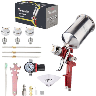 Throohills 1.3/1.5/1.8mm HVLP Automotive Paint Sprayer Gun,Air Paint Sprayer with Air Regulator 6PCS Paint Strainers and Cleaning kit,Suitable for