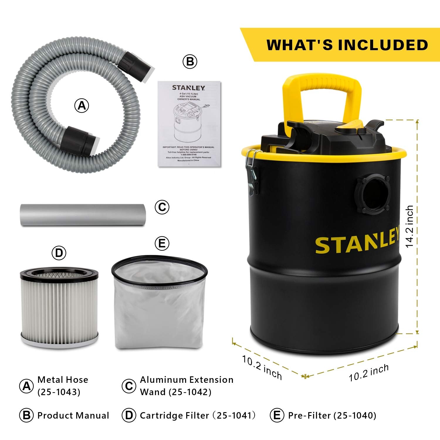 Stanley Ash Vacuum 4Gallon 4HP SL-18184, 4 Gallon, Black & Yellow Stanley
