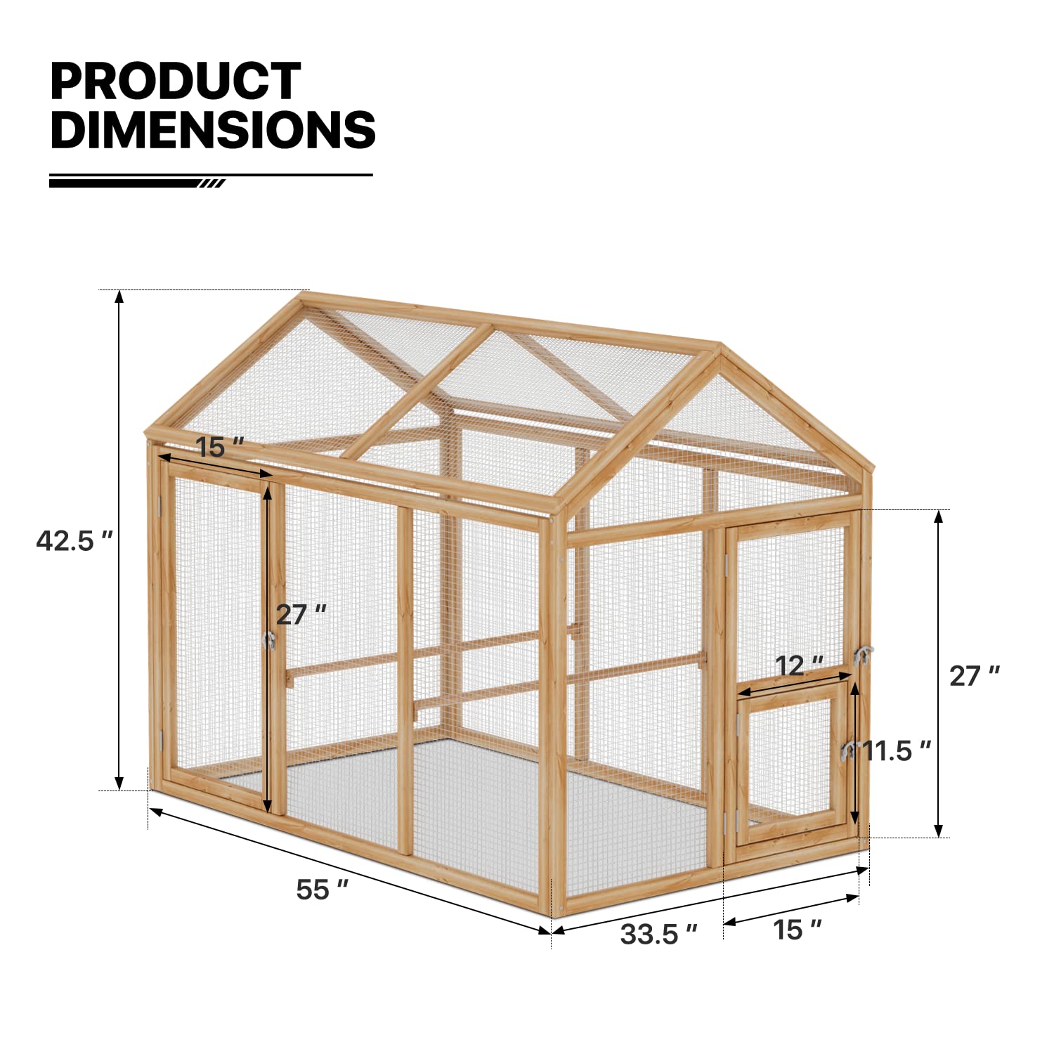 MoNiBloom Outdoor Chicken Coop Large Hen House Poultry Cage with Roosting Rods, Farmhouse Backyard Wood Rabbit Hutch Small Pets Playpens Spire Shaped MoNiBloom