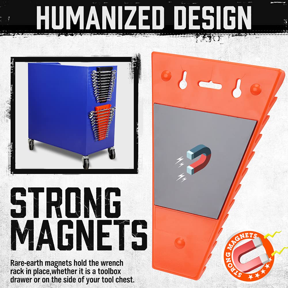 HORUSDY Magnetic Wrench Organizer, 2-Pack Magnetic Wrench Holder, SAE(1/4" - 1/16") and Metric(6mm-24mm) HORUSDY