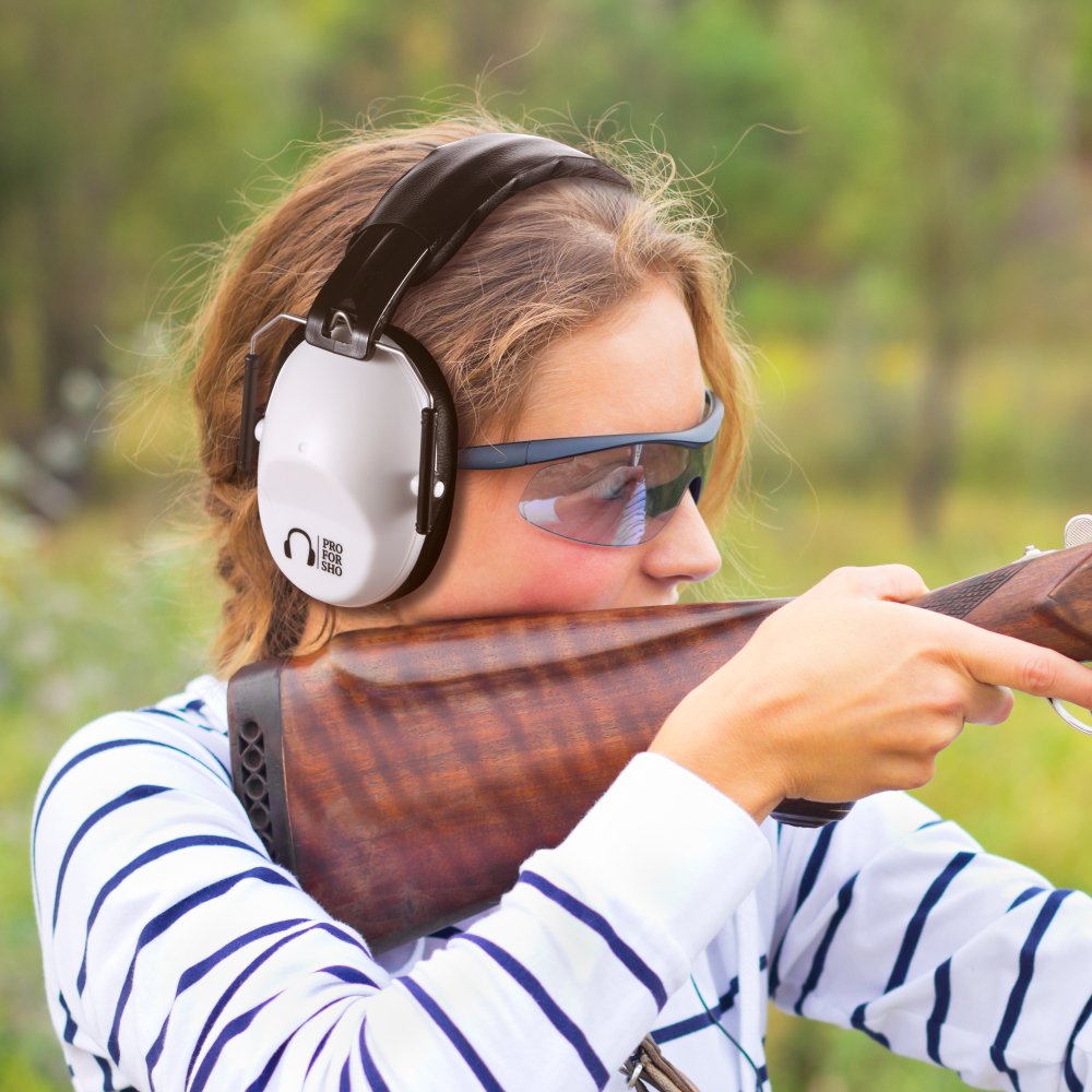 Pro For Sho 34dB Shooting Ear Protection - Special Designed Ear Muffs Lighter Weight & Maximum Hearing Protection - Standard Size, White Pro For Sho