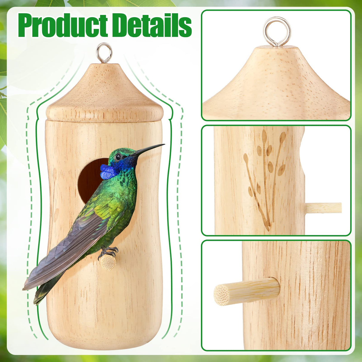 6 Pcs Humming Bird House for Outside Hanging Natural Wooden Hummingbird Nest Swinging Humming Bird Nest with Hemp Ropes for Garden Outdoor Window Qunclay