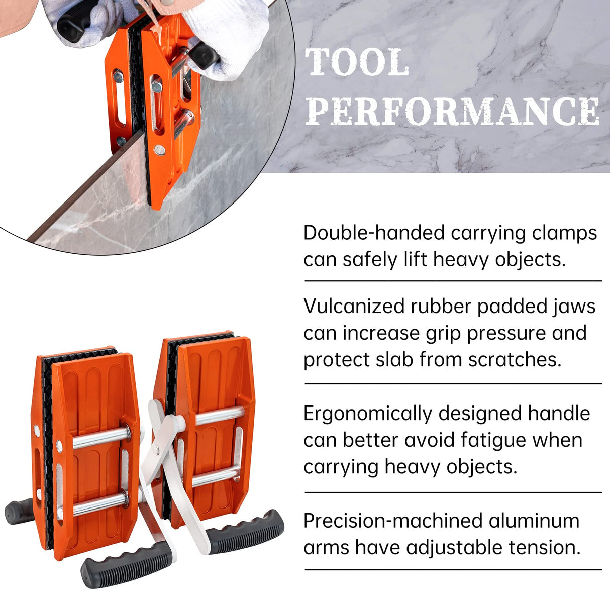 SDRTOP 2 PACK Double Handed Stone Carrying Clamps Granite Panel Carriers Lifting Tools 660lbs Transporting Heavy Duty Carry Clamp for Glass Quartz SDRTOP