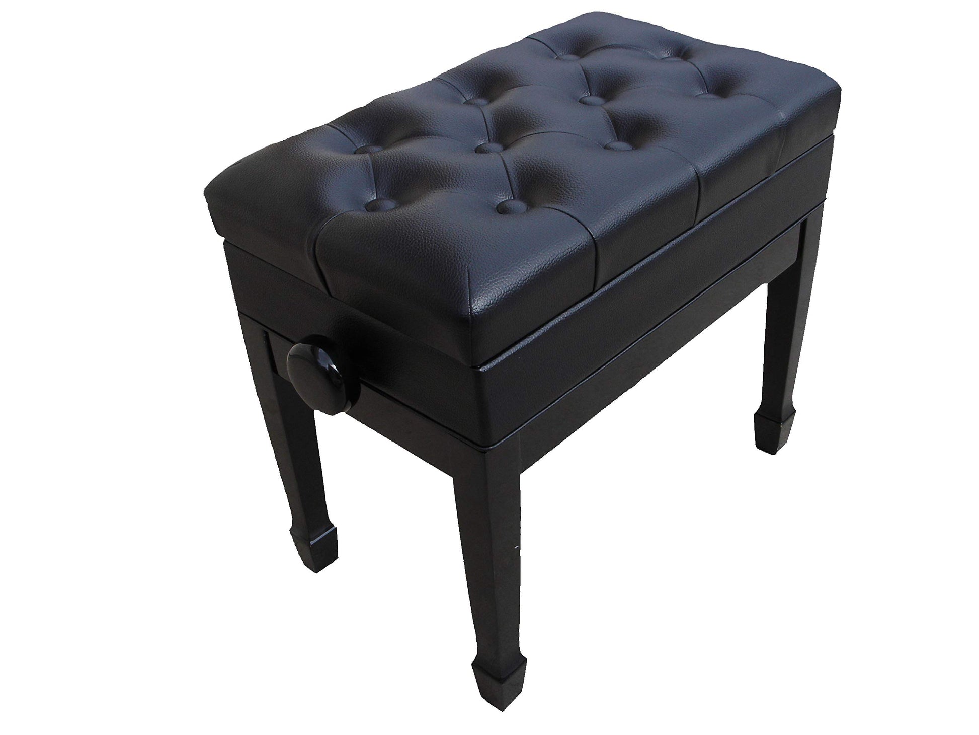 CPS Imports Genuine Leather Adjustable Artist Piano Bench Stool in Ebony with Music Storage - WoodArtSupply