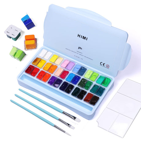 HIMI Gouache Paint Set, 36 Colors x 12ml Twin Jelly Cup Design with 3 Paint Brushes and a Palette in a Carrying Case Perfect for Artists, Students, Artme