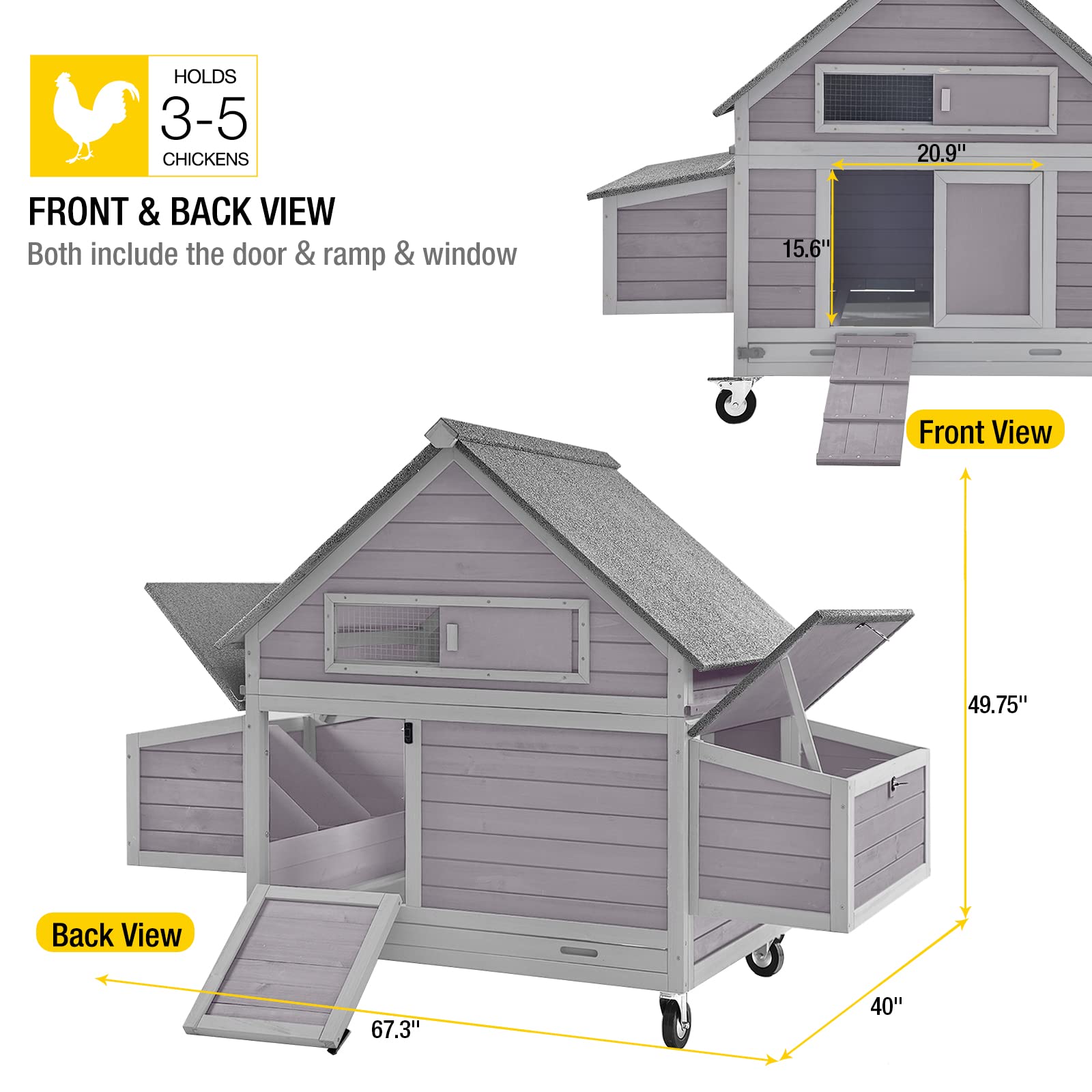 Aivituvin Portable Chicken Coops Poultry Cage with Wheels, Outdoor Hen House with Nesting Box, Outdoor Duck House Weatherproof Mobile Chicken House - WoodArtSupply