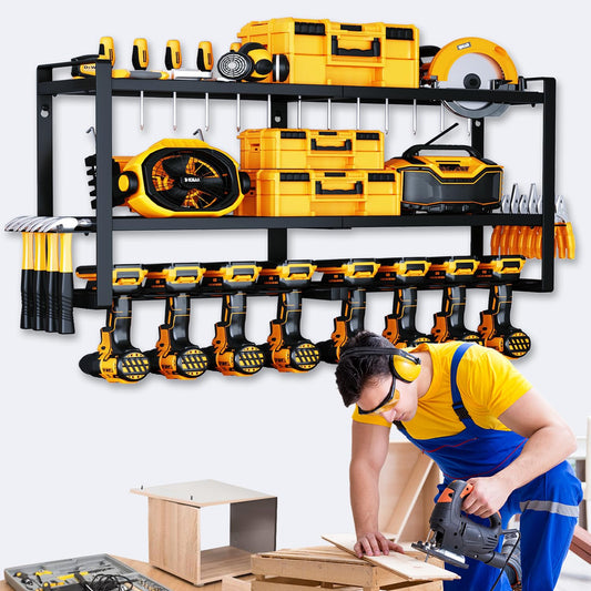 SOYEEZE Power Tool Organizer & Storage Wall Mount - Heavy Duty Metal 8 Drill Holder, 3 Layer Premium Garage Utility Power Tool Rack &Tool Shelf，Great - WoodArtSupply