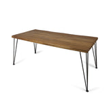 Christopher Knight Home Kama Patio Dining, Rectangular, 72", Acacia Wood Table Top, Rustic Iron Hairpin Legs, Teak Finish, Metal Christopher Knight Home