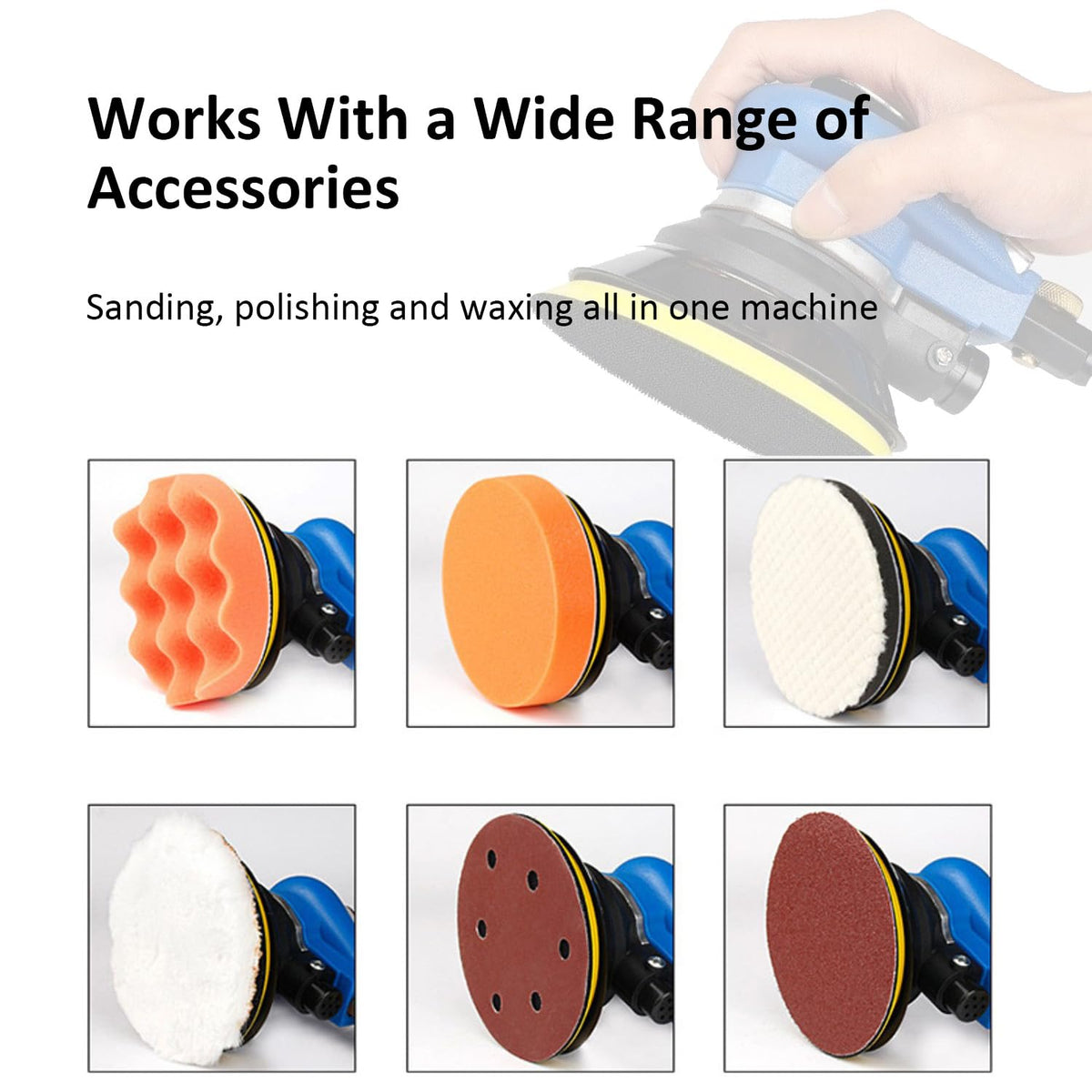 ZHONG AN 5 inch Pneumatic Orbital Sander, Daul Action Air Sander with Hook and Loop Sanding Pad for Woodworking, Autobody Work ZHONG AN