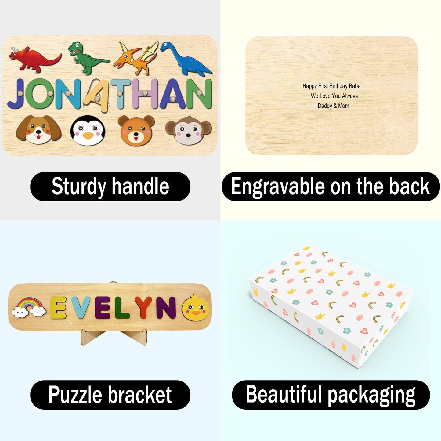 OELTTG Name Puzzle for Kids Personalized, 1st Birthday Gifts,Custom Baby Easter Gifts, Toddler Wooden Puzzles, Early Learning Toys for Baby Boy or - WoodArtSupply