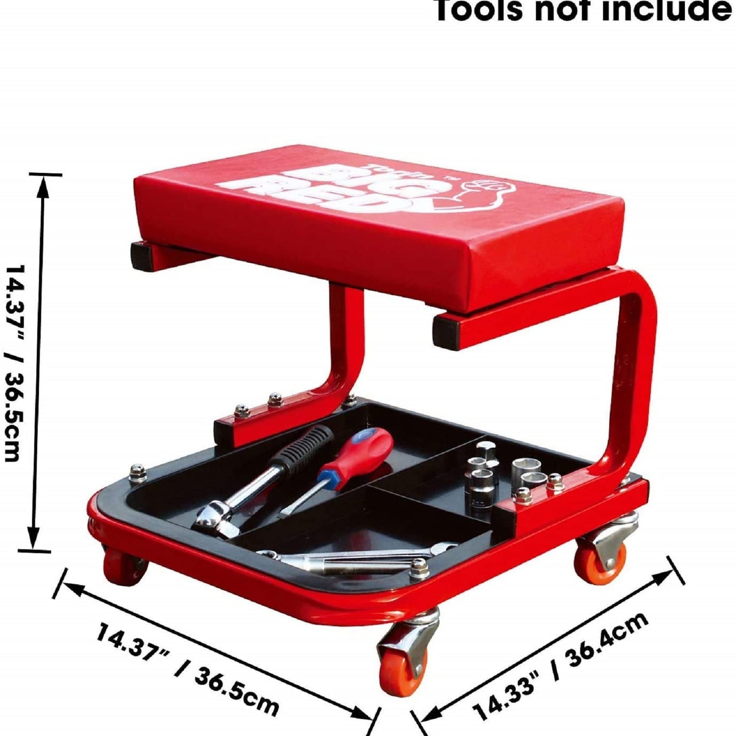 Torin TR6300 Red Rolling Creeper Garage/Shop Seat: Padded Mechanic Stool with Tool Tray BIG RED