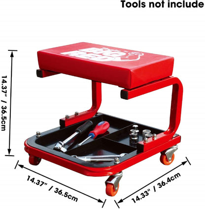 Torin TR6300 Red Rolling Creeper Garage/Shop Seat: Padded Mechanic Stool with Tool Tray - WoodArtSupply