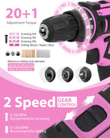 KingTool 267-Piece Tool Kit Set - Pink Tool Set with 21V Crodless Pink Power Drill Driver, Tool kit for Women with Pink Tool Storage Bag, Womens Tool KINGTOOL