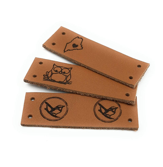 Folding leather labels, knitting labels, personalized logo labels, crochet labels, custom made logo labels, branding leather tags, set of 25 - WoodArtSupply