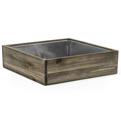 CYS EXCEL Wood Square Planter Box with Removable Zinc Metal Liner (H:4" Open:12"x12") | Multiple Size Choices Wooden Planters | Indoor Decorative