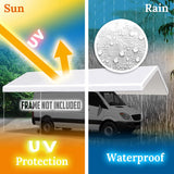 YardGrow 12x20ft Carport Canopy Replacement Cover Garage Tent Tarp Waterproof & UV Protected with Bungees, Frame Not Included (White) YardGrow