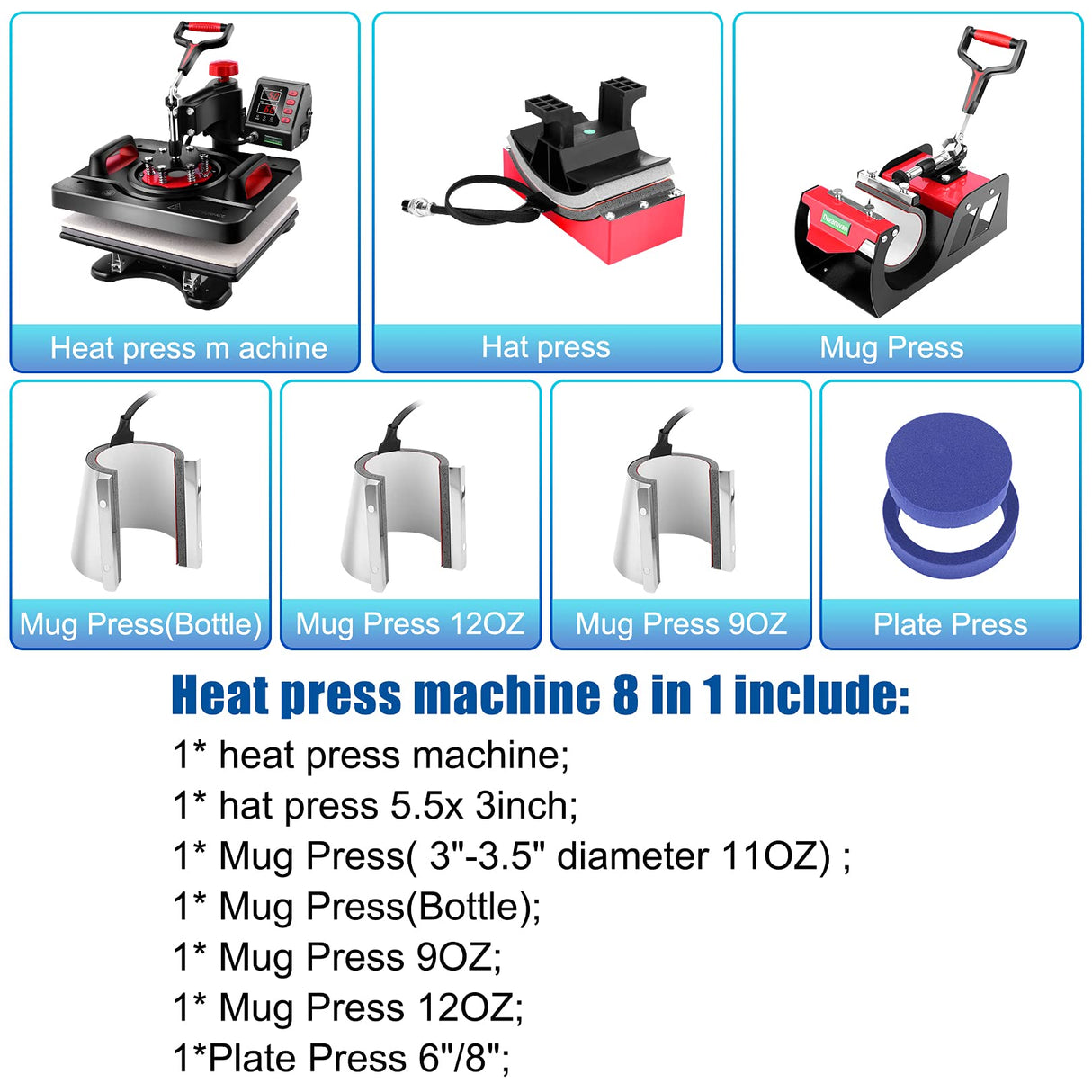 AKEYDIY 8 in 1 Heat Press Machine Professional Sublimation Machine 15" X 12" Swing Away Shirt Printing Heat Transfer Digital Industrial-Quality Heat AKEYDIY