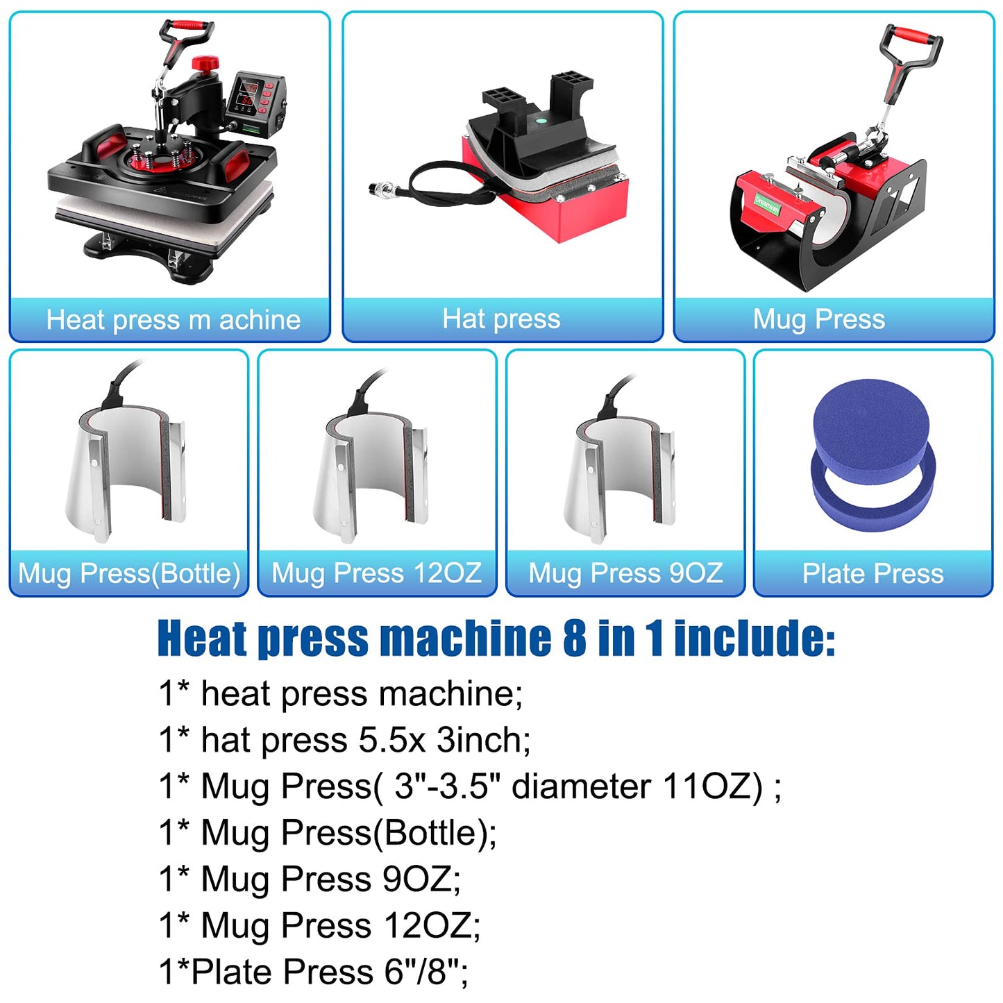 AKEYDIY 8 in 1 Heat Press Machine Professional Sublimation Machine 15" X 12" Swing Away Shirt Printing Heat Transfer Digital Industrial-Quality Heat