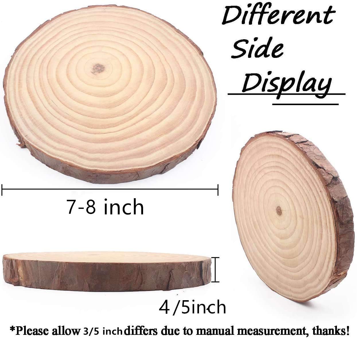 Natural Pine Wood Slabs Untreated 7-8 inches Diameter x 4/5" Thick Solid Wood Slices for Weddings, Table Centerpieces, DIY Projects or MAOM