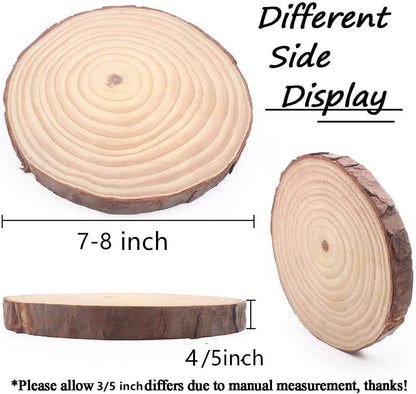 Natural Pine Wood Slabs Untreated 7-8 inches Diameter x 4/5" Thick Solid Wood Slices for Weddings, Table Centerpieces, DIY Projects or