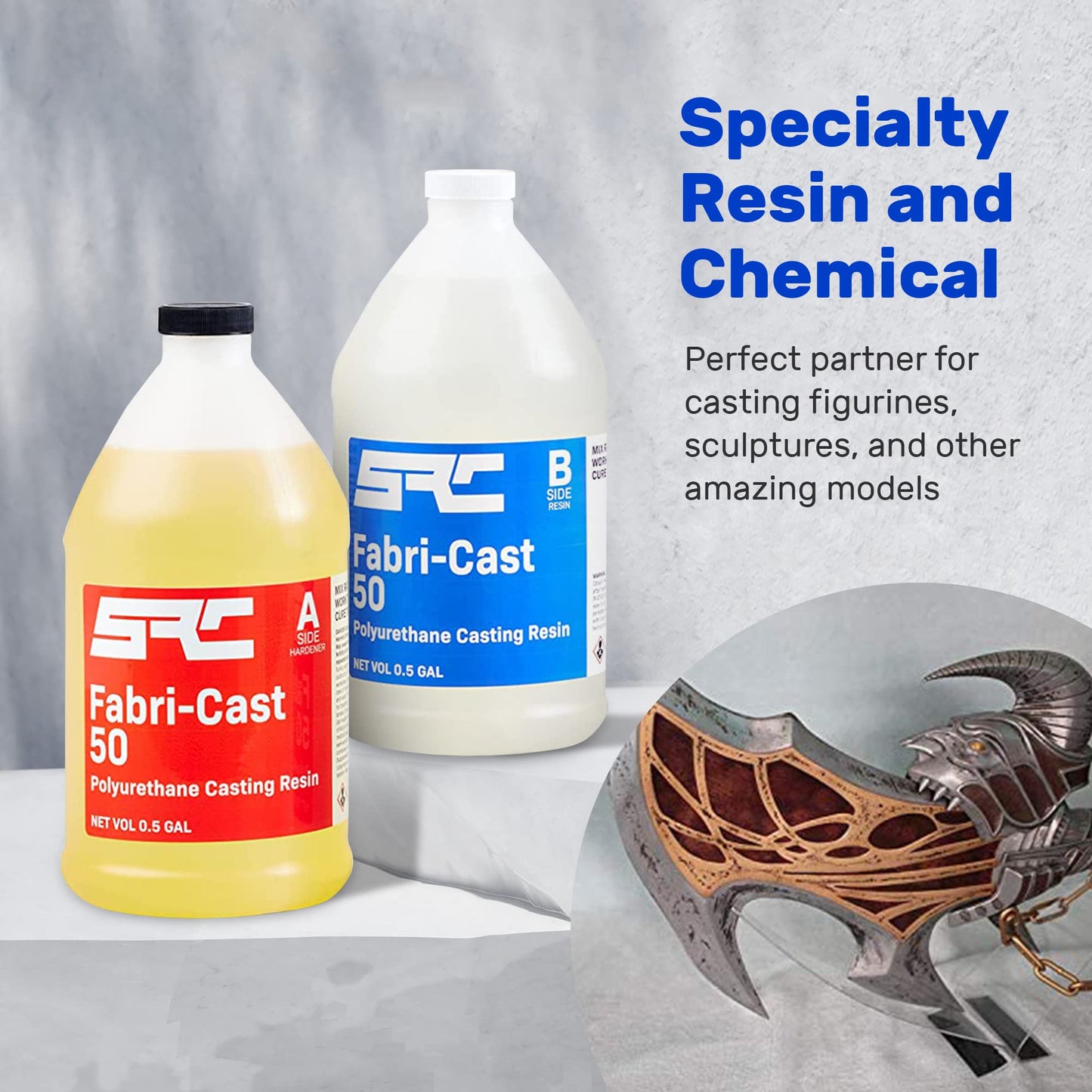 Specialty Resin & Chemical Fabri-Cast 50 [1 Gallon Kit] | 2-Part Polyurethane Casting Resin for Models, Figurines, and Sculptures | Beginner Liquid Molding Set | Ultra Low Viscosity and Fast Curing