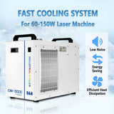 S&A CW-5000 DG Industrial Water Chiller 7L 1.14HP 2.64gpm Water Cooling System for 40W 50W 60W 70W 80W 90W 100W CO2 Laser Engraving & Cutting S&A